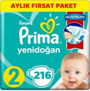 Prima Aktif Bebek Yenidoğan 2 Beden 216 Adet Bebek Bezi